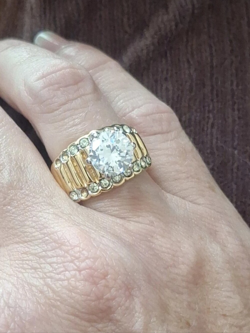 Vintage SETA 925 Signed Sterling Silver Gold 18k HGE CZ Cocktail Band Ring 6